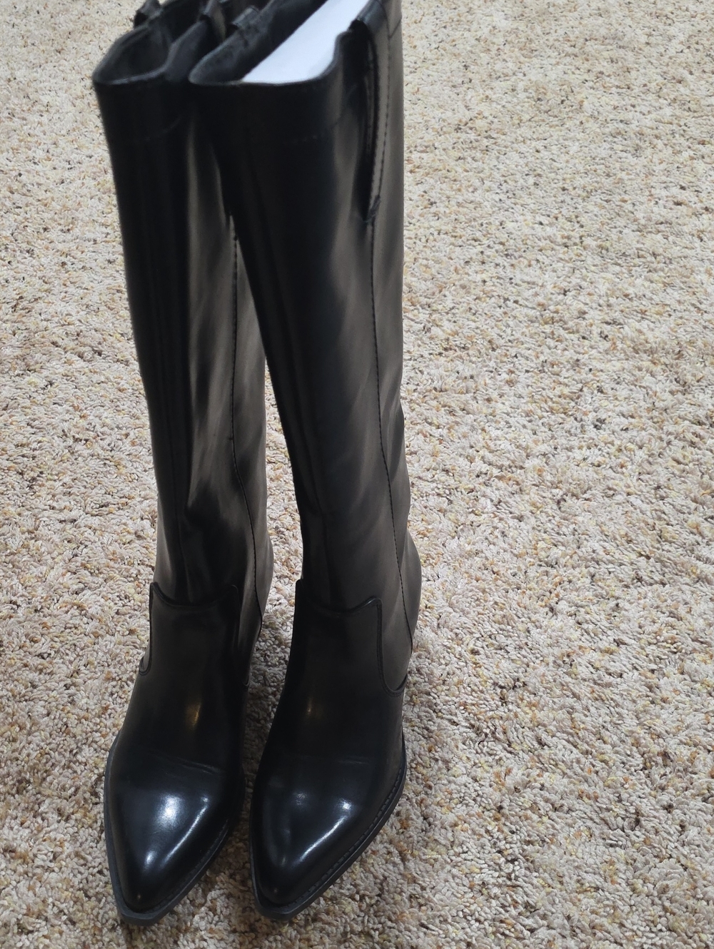 Zara Black Knee-High Block Heel Boots